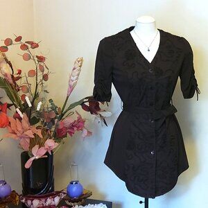 NWOT Women's KAPALUA Dark Brown Short Sleeve V-Neck Mini Shirt Dress Size M 6 8